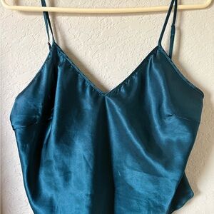 Satin V-Neck Camisole Tank Top - Teal